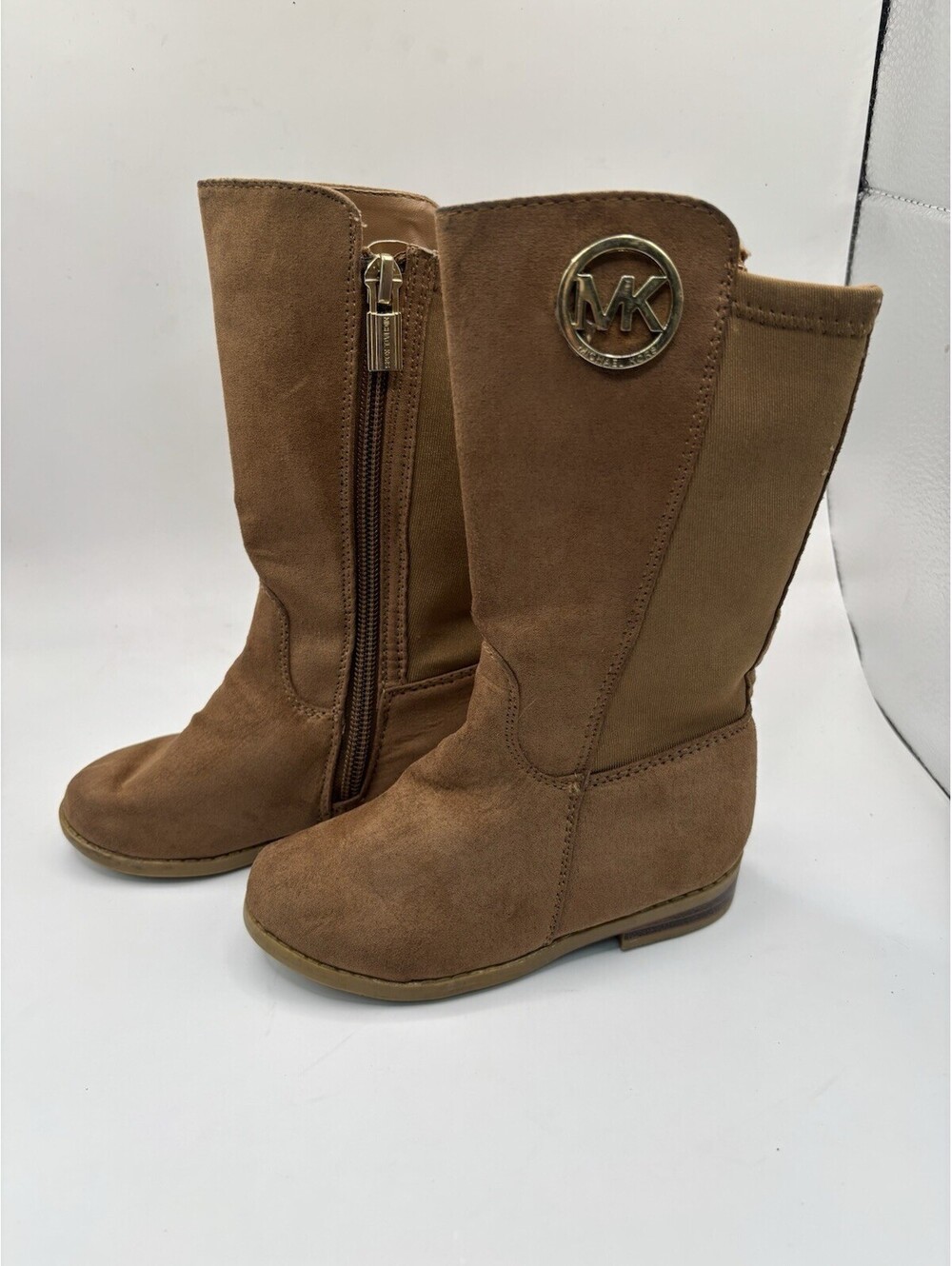 Kids Michael Kors Tan Suede Mid-Calf Boots with Gold Logo